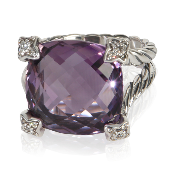 David Yurman Jewelry - David Yurman Sterling Silver Amethyst and Diamond On Point Ring